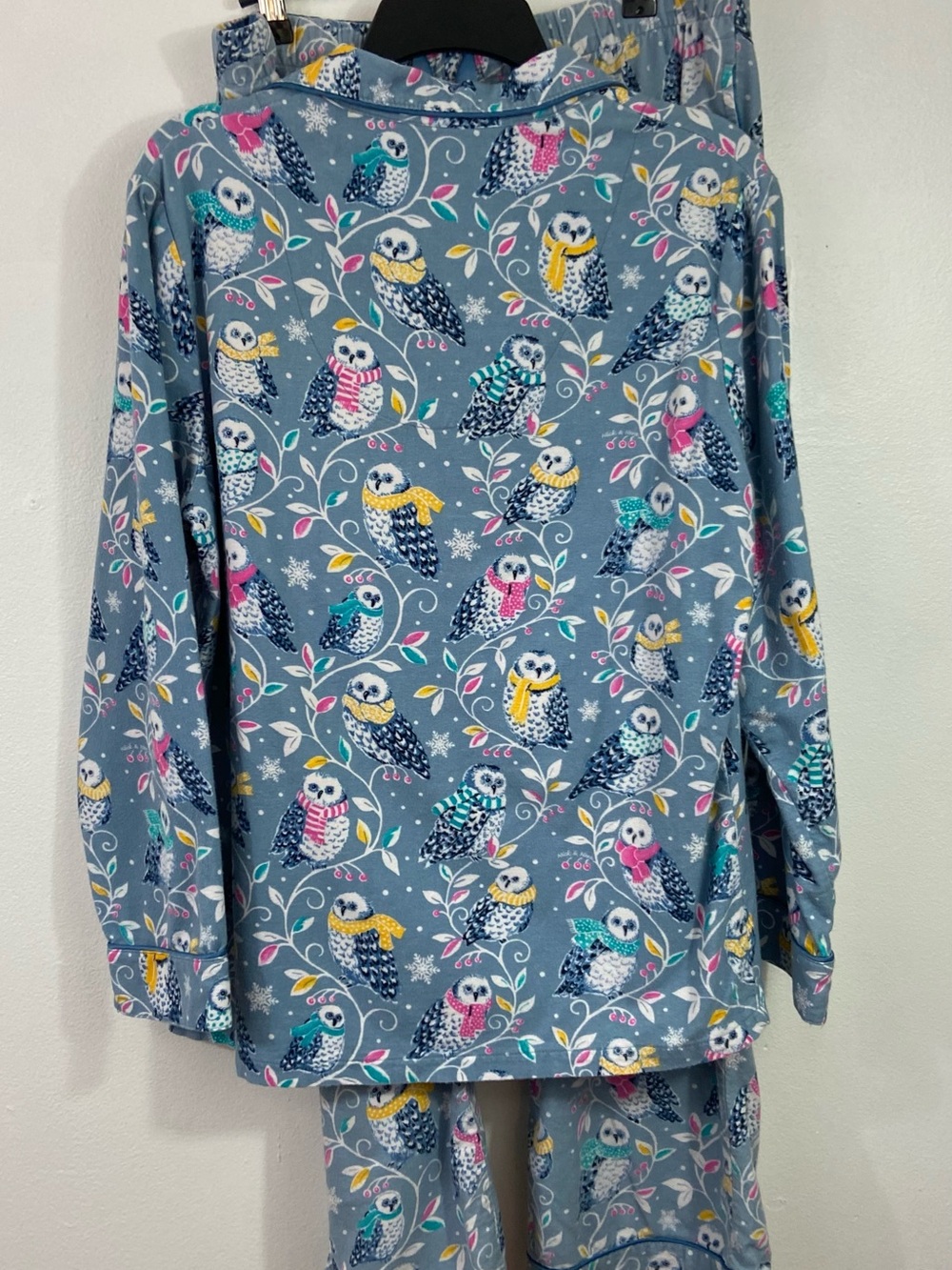 Nick and Nora Pajama Set Owls M Blue Cotton Flannel Pockets Arts & Crafts - Picture 3 of 16
